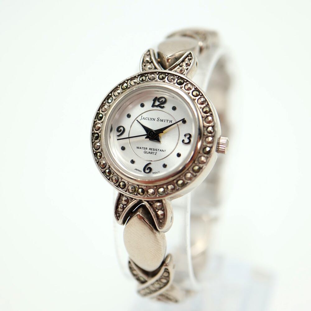 Jaclyn Smith Women's Silver Tone Watch 24mm Gem Bezel Bracelet w New Battery